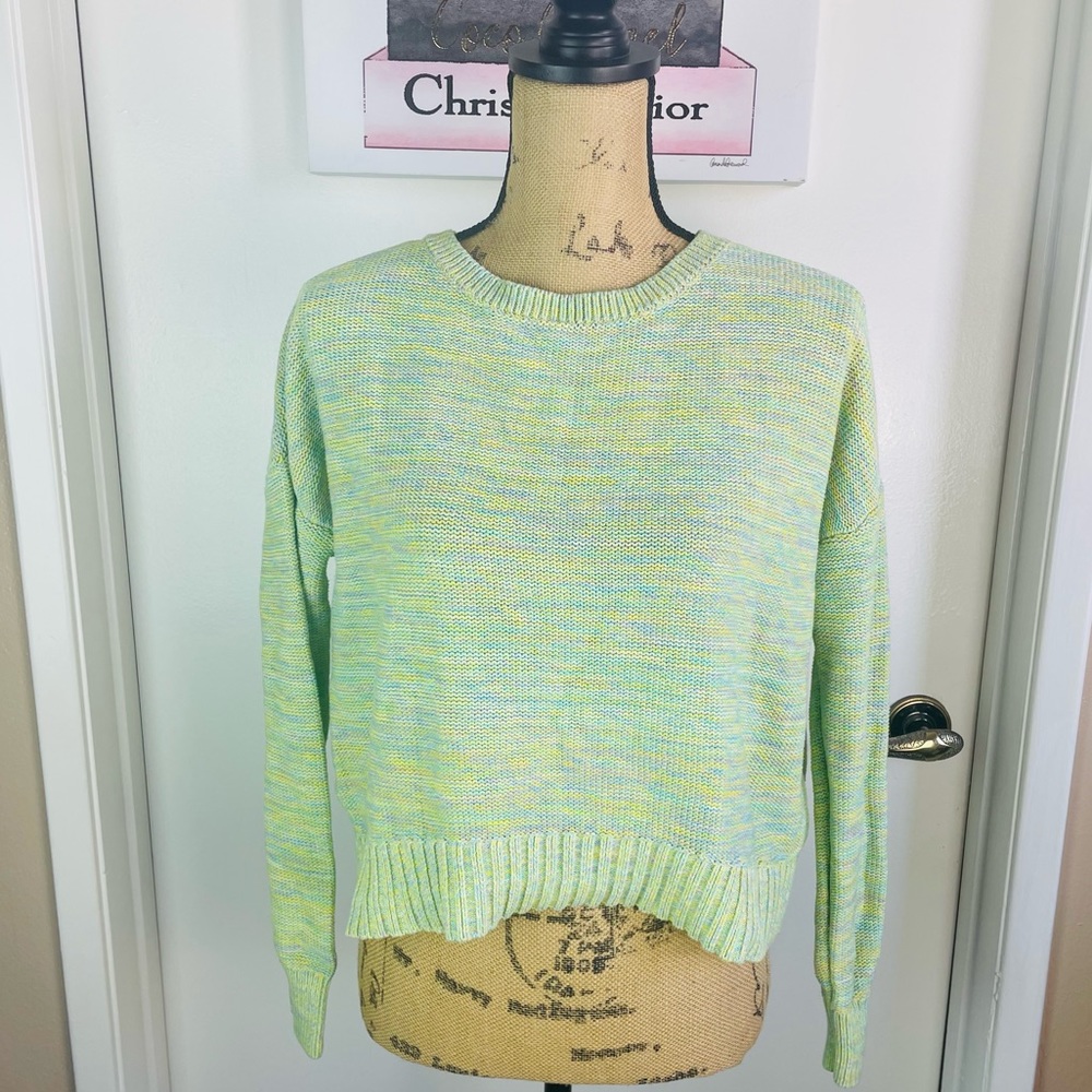 LOFT Womens Medium Sweater Top Pullover Green Color Cotton Loose Knit Sweatshirt